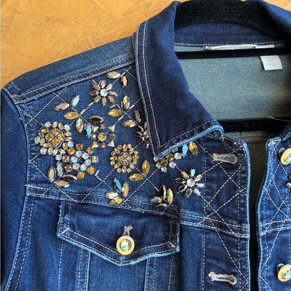 Chico's Navy Embellished Denim Jacket - Picture 4 of 10
